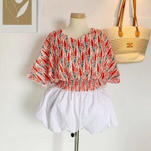 Tropical Print Flutter Sleeve Crop Top